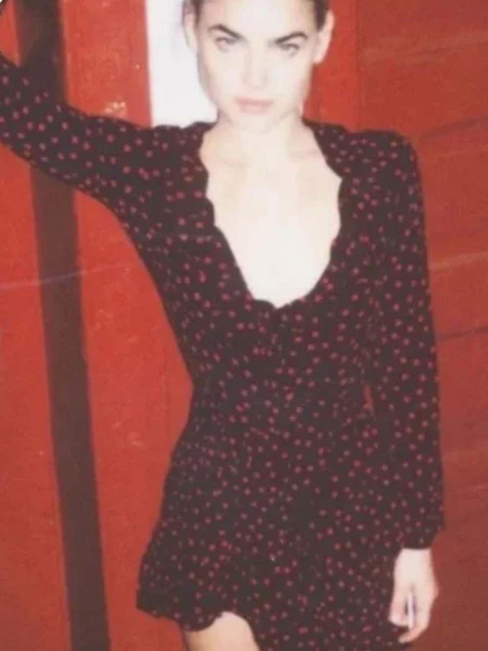Realisation Par Alexandra Black Mini Wrap Dress Red Polka Dots Medium 100% Silk - Picture 5 of 14